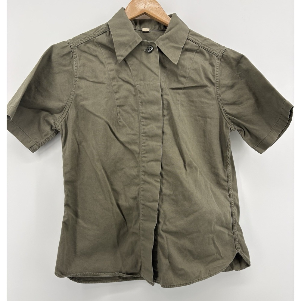Vintage US Military Utility Shirt OD Green Cotton Twill Vietnam Era Large